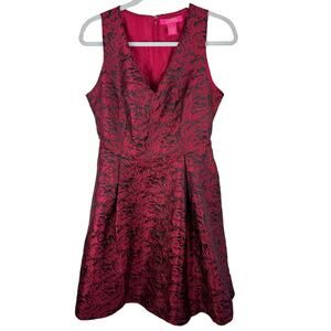Catherine Malandrino Red Black V-Neck Sleeveless Knee Length Fit & Flare Dress 8